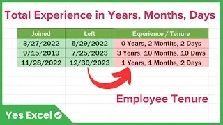 How to Calculate Total Experience in Years, Months, Days in Excel (Service Tenure)