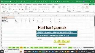 Excel 1 Dakika - Harf harf yazmak