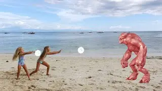 Children fighting a monster on the beach 4k