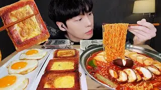 MUKBANG ASMR | KOREAN FIRE NOODLES & FRIED EGG SPAM & Soy Sauce Egg Rice Kimchi ! KOREAN FOODS