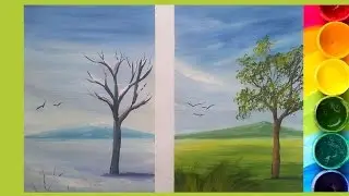 Рисуем гуашью ДИПТИХ *Зима-Лето*