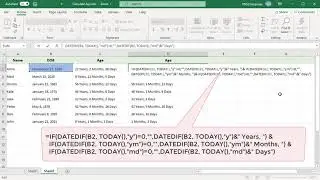 How to Calculate Age  in years, months and days from date of birth in Excel - Office 365