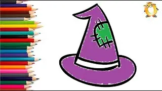 How to draw a hat. Coloring page/Drawing and painting for kids. Learn colors.