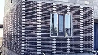 Монтаж клинкерных термопанелей.