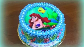 ТОРТЫ Торт Русалка Как нанести вафельную картинку на торт  Mermaid cake