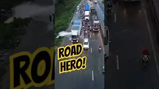 Truck Blocks the Water to Save Bikers! 🛑💦🏍️ 