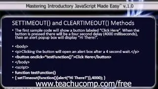 JavaScript Training Tutorial SETTIMEOUT() and CLEARTIMEOUT() Methods