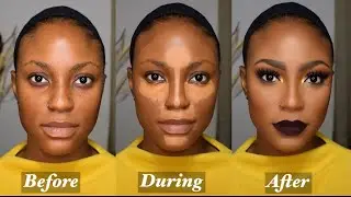 CONTOURING AND HIGHLIGHTING MAKEUP TUTORIAL FOR BEGINNERS *Detailed* #poc #darkskin #brownskin