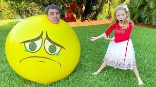 Nastya and dad come up with fun outdoor games and giant slime
