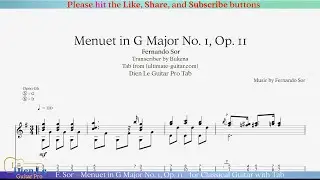 F. Sor - Menuet in G Major No. 1, Op. 11 - for Classical Guitar with Tab