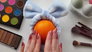 ASMR Oddly Satisfying Skincare and Makeup on ORANGE😦🤤?!!