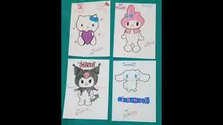 Dibujo De: Hello Kitty, My Melody, Kuromi y Cinnamoroll #short  #hellokitty #sanrio #drawing