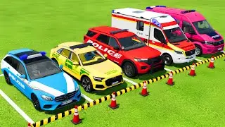 ALL POLICE CARS & AMBULANCE EMERGENCY VEHICLES TRANSPORTING WITH TRUCKS ! Farming Simulator 22