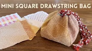 I made a super cute mini square drawstring bag with my slow stitch pieces!