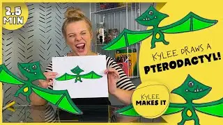 How to Draw a Pterodactyl | Kylee Draws a flying Pterodactyl Dinosaur - Easy Drawing Video for Kids!