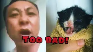 Chinese man yelling at cat in a towel BAD ENDING