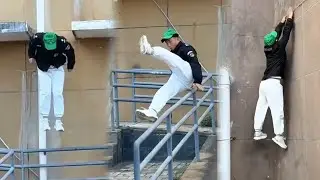 Enthusiastic Security Guard Helps The Young Lady Pick Up Her Hat#parkour#skate#still