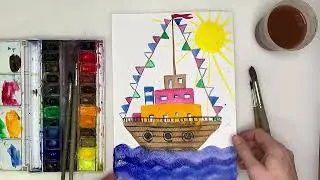 Как нарисовать корабль с ребенком. Рисуем корабль красками с самыми маленькими. Урок рисования.