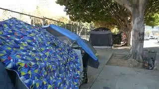 Homeless Tents Camps LA City Hall Depeche Mode Day Los Angeles California USA December 13, 2023