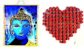 Artistic DIY Wall Décor: Buddha Painting and Heart-Shaped Floral Grid