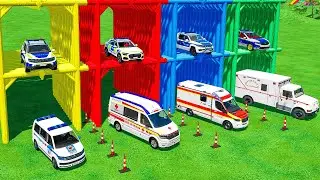 AMBULANCE EMERGENCY & POLICE CARS TRANSPORTING WITH MAN TRUCKS! Farming Simulator 22