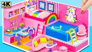 How To Build Pink Unicorn House with Bedroom, Living room, Kitchen, Mega pool ❤️DIY Miniature House