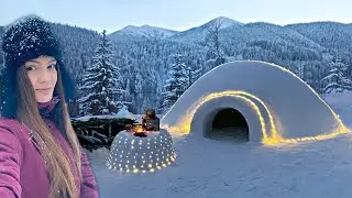 Solo overnight in Snow shelter | IGLOO Winter bushcraft camping | Survival camp