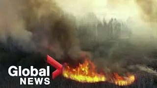 Aerial footage shows Chernobyl forest fires still raging as radiation exceeds norm