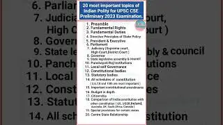 Most Important topics of Indian Polity || UPSC CSE Preliminary 2023 Examination || upsc || gk