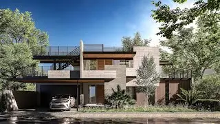 SketchUp VRay 5 EXTERIOR  #22 Hillside Villa 2  (Using Custom Gamma Curve)