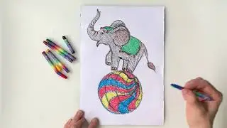 Рисуем слона шаг за шагом. Как нарисовать циркового слона. Слон на шаре поэтапно. Урок рисования.