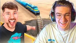 Эвелон СМОТРИТ: Поезд vs Огромная Пропасть + Динамит | Реакция на MrBeast!