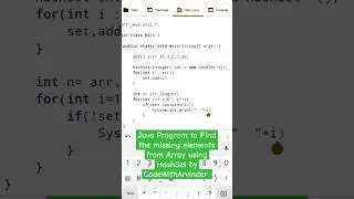 java program to find the missing elements from an array using HashSet by 