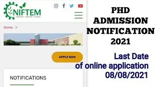 PhD Admission Notification 2021 from NIFTEM || Opportunities for Science and Engineering Students