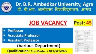 Teaching Job Vacancy in Dr B R Ambedkar University Agra | Assistant Professor Job Vacancy