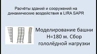 Расчёт на динамические воздействия в Lira Sapr Урок 10 Башня Н=180 м сбор гололёдной нагрузки