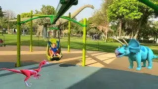 🦕 Pretend play in Outdoor playground for kids  Dinosaur park in Dubai 2018