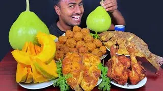 Eating Spicy Chicken Kofta Curry,Whole Fish Fry,Chicken Fry,Fish Fry,Pumpkin With Rice || Asmr Show
