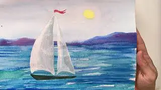 We draw a boat in the sea. How to draw a boat at sea. Drawing lesson. We draw together.