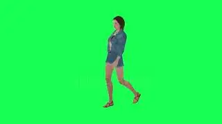 3D animated woman in jeans walking to work right angle green screen animation crowd Isolated group