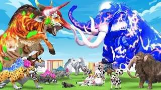 10 Mammoth Elephant Cow vs 10 Giant Tiger Lion vs Zombie Dinosaur attack Baby Cow Cartoon Rescue