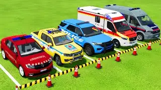 DACIA, VOLKSWAGEN, FORD POLICE CARS & MERCEDES AMBULANCE EMERGENCY VEHICLE TRANSPORTING ! FS22