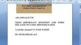 MOST IMPORTANT QUESTION  AND TOPIC CS502 RELATED TO MIDTERM PAST PAPER