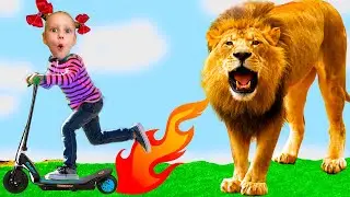 Yastacy and dad got home zoo for children. Escape of animals to the street.
