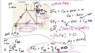 Statics - Truss Method of Joints example 3