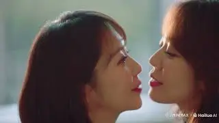 Two Japanese lesbian women kissing