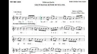 Geçti Hayal İçinde Bunca Yıl  - Nota Eşliğinde Karaoke (Ahenk: Kız Neyi - 4 Ses - A)