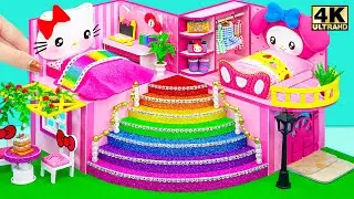 Build AMAZING Pink Hello Kitty Dream House, My Melody Bed from Cardboard ❤️ DIY Miniature House