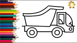 How to draw a dump truck. Coloring page/Drawing and painting for kids. Learn colors.