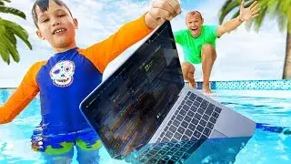 Макс искупал папин MacBook Pro в воде